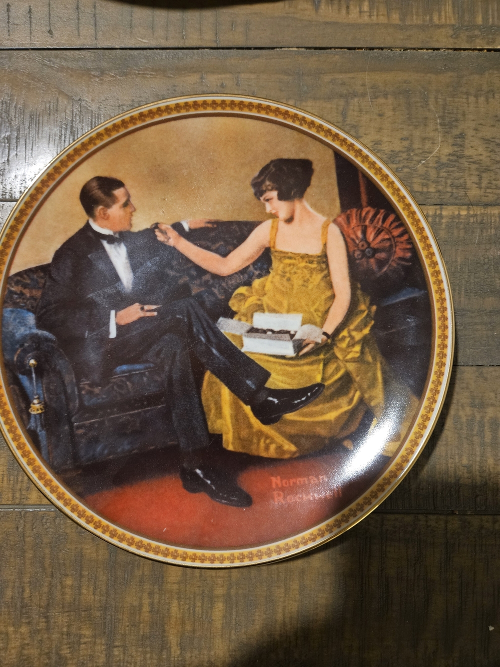 Normal Rockwell Knowles Decorative Dinner Plate with Couple Yellow Dress